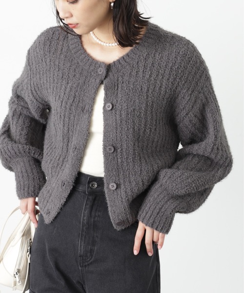 FREE'S MART(フリーズマート)の「◆フェザーモール前後2wayカーディガン(カーディガン/ボレロ・レディース・レッド/ホワイト/ベージュ/チャコールグレー・FREE)」の2枚目の写真