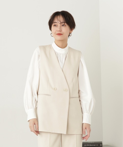 N.(N. Natural Beauty Basic)(エヌエヌナチュラルビューティーベーシック)の「【セットアップ対応】◆ノーカラーダブルジレ(ベスト・レディース・グレー/ブラック/ホワイト・MEDIUM)」の12枚目の写真