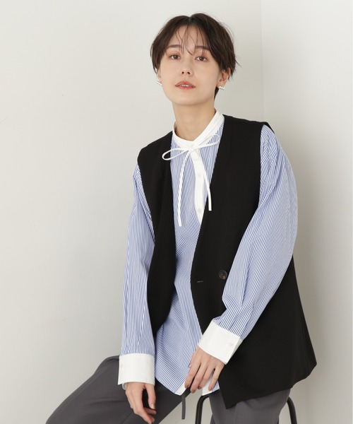 N.(N. Natural Beauty Basic)(エヌエヌナチュラルビューティーベーシック)の「【セットアップ対応】◆ノーカラーダブルジレ(ベスト・レディース・グレー/ブラック/ホワイト・MEDIUM)」の18枚目の写真