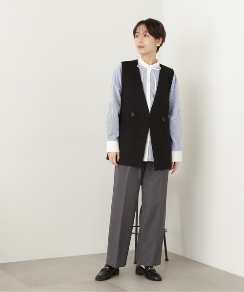 N.(N. Natural Beauty Basic)(エヌエヌナチュラルビューティーベーシック)の「【セットアップ対応】◆ノーカラーダブルジレ(ベスト・レディース・グレー/ブラック/ホワイト・MEDIUM)」の21枚目の写真