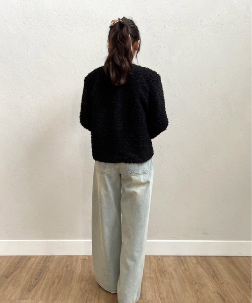 Olu.(オルドット)の「ポケットデザインボアアウター(ノーカラーコート・レディース・ベージュ/ブラック・FREE)」の17枚目の写真