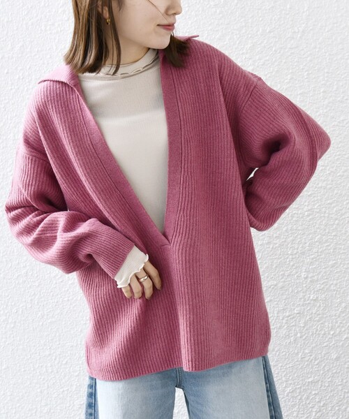 SHIPS any(シップス エニィ)の「【WEB限定】SHIPS any: AQUA カシミヤ ミックス Vネック ルーズ ニット プルオーバー(ニット/セーター・レディース・チャコールグレー/ベージュ/ライトグリーン/ラベンダー・ONE SIZE)」の4枚目の写真