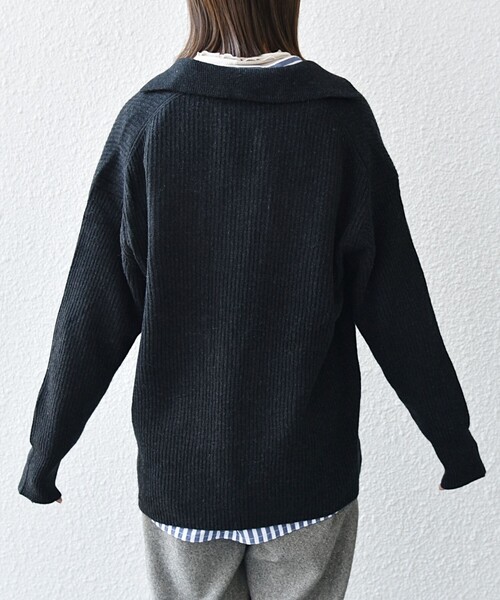 新品未使用　タグ付き　ニットプルオーバー　黒 セール】【WEB限定】SHIPS any: AQUA カシミヤ ミックス Vネック