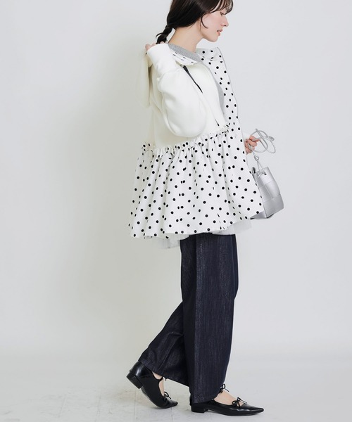 PICCIN PERLA(ピッチンペルラ)の「裾フロッキードットフードパーカー(パーカー・レディース・ブラック/オフホワイト・S/M)」の14枚目の写真