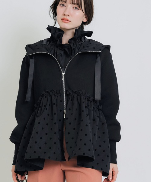 PICCIN PERLA(ピッチンペルラ)の「裾フロッキードットフードパーカー(パーカー・レディース・ブラック/オフホワイト・S/M)」の16枚目の写真