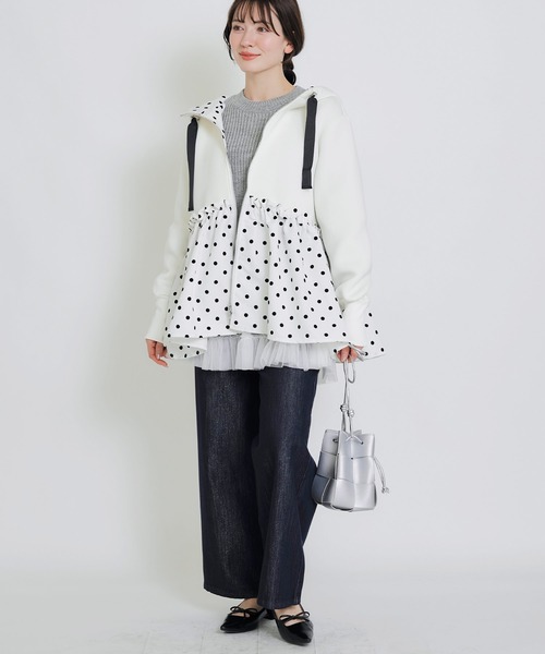 PICCIN PERLA(ピッチンペルラ)の「裾フロッキードットフードパーカー(パーカー・レディース・ブラック/オフホワイト・S/M)」の13枚目の写真