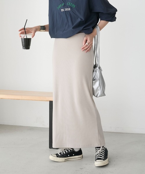 BONLECILL（ボンルシール）の「【丈が選べる2サイズ展開】ストレッチカットリブナロースカート（スカート・レディース・チャコールグレー/杢グレー/グレイッシュベージュ/アイボリー/ブラック・M～Ｌ/S～Ｍ）」の5枚目の写真