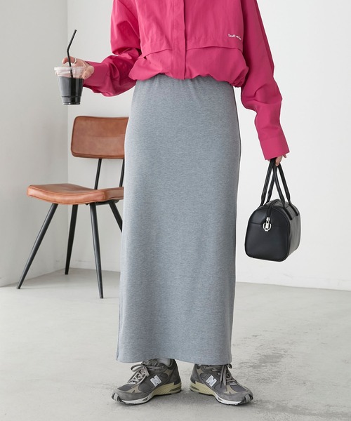 BONLECILL（ボンルシール）の「【丈が選べる2サイズ展開】ストレッチカットリブナロースカート（スカート・レディース・チャコールグレー/杢グレー/グレイッシュベージュ/アイボリー/ブラック・M～Ｌ/S～Ｍ）」の6枚目の写真