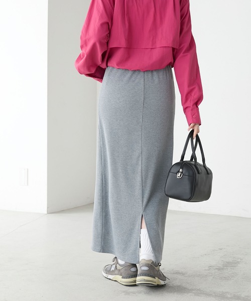 BONLECILL（ボンルシール）の「【丈が選べる2サイズ展開】ストレッチカットリブナロースカート（スカート・レディース・チャコールグレー/杢グレー/グレイッシュベージュ/アイボリー/ブラック・M～Ｌ/S～Ｍ）」の9枚目の写真