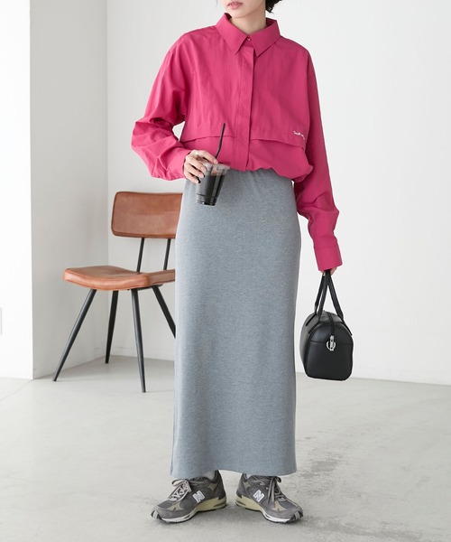 BONLECILL（ボンルシール）の「【丈が選べる2サイズ展開】ストレッチカットリブナロースカート（スカート・レディース・チャコールグレー/杢グレー/グレイッシュベージュ/アイボリー/ブラック・M～Ｌ/S～Ｍ）」の12枚目の写真