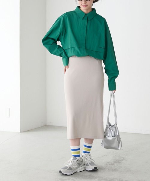 BONLECILL（ボンルシール）の「【丈が選べる2サイズ展開】ストレッチカットリブナロースカート（スカート・レディース・チャコールグレー/杢グレー/グレイッシュベージュ/アイボリー/ブラック・M～Ｌ/S～Ｍ）」の16枚目の写真