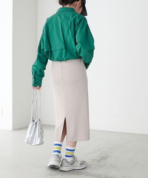 BONLECILL（ボンルシール）の「【丈が選べる2サイズ展開】ストレッチカットリブナロースカート（スカート・レディース・チャコールグレー/杢グレー/グレイッシュベージュ/アイボリー/ブラック・M～Ｌ/S～Ｍ）」の17枚目の写真