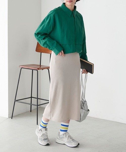 BONLECILL（ボンルシール）の「【丈が選べる2サイズ展開】ストレッチカットリブナロースカート（スカート・レディース・チャコールグレー/杢グレー/グレイッシュベージュ/アイボリー/ブラック・M～Ｌ/S～Ｍ）」の19枚目の写真