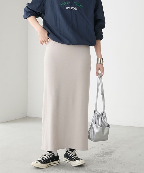 BONLECILL（ボンルシール）の「【丈が選べる2サイズ展開】ストレッチカットリブナロースカート（スカート・レディース・チャコールグレー/杢グレー/グレイッシュベージュ/アイボリー/ブラック・M～Ｌ/S～Ｍ）」の21枚目の写真