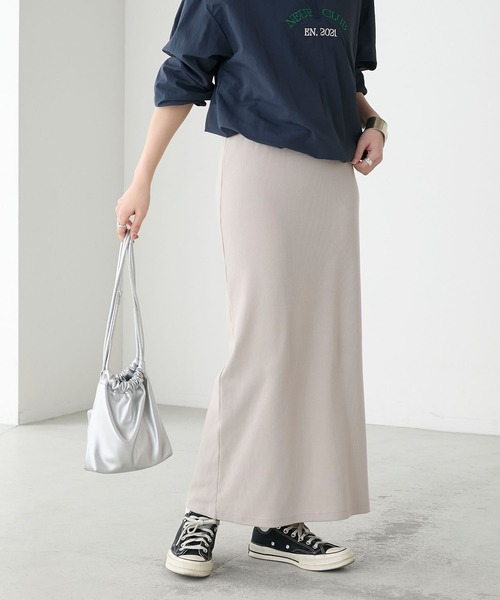 BONLECILL（ボンルシール）の「【丈が選べる2サイズ展開】ストレッチカットリブナロースカート（スカート・レディース・チャコールグレー/杢グレー/グレイッシュベージュ/アイボリー/ブラック・M～Ｌ/S～Ｍ）」の22枚目の写真
