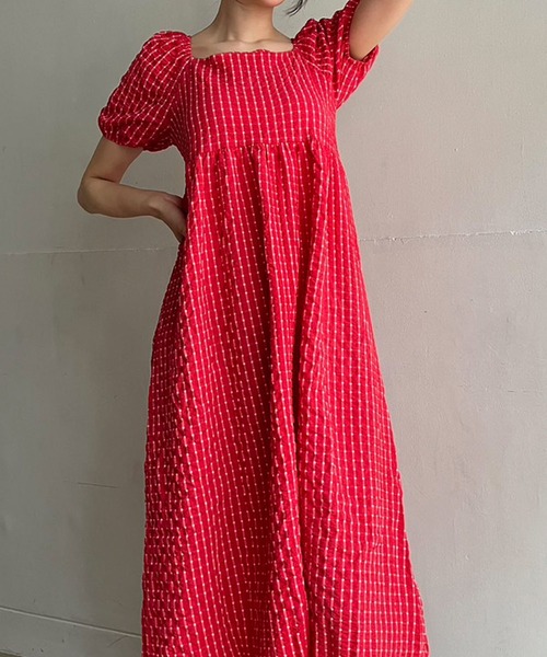 Jewelobe（ジュエローブ）の「バルーンスリーブバックリボンクレープチェックワンピース（ワンピース・レディース・レッド/ブラック・FREE）」の19枚目の写真