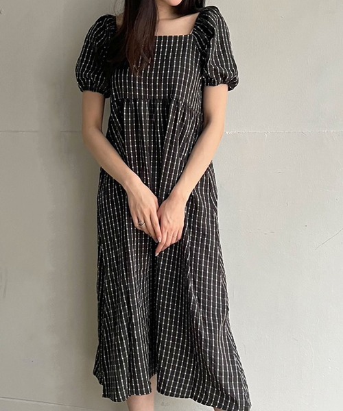 Jewelobe（ジュエローブ）の「バルーンスリーブバックリボンクレープチェックワンピース（ワンピース・レディース・レッド/ブラック・FREE）」の12枚目の写真