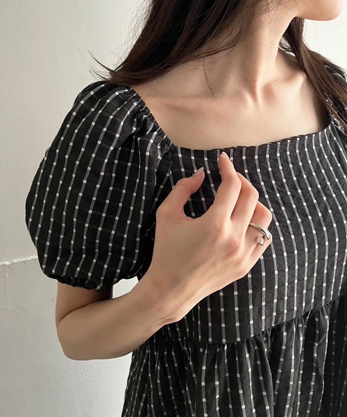 Jewelobe（ジュエローブ）の「バルーンスリーブバックリボンクレープチェックワンピース（ワンピース・レディース・レッド/ブラック・FREE）」の9枚目の写真