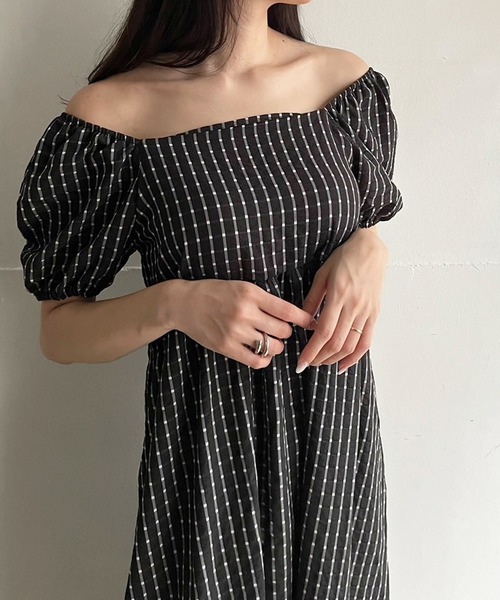Jewelobe（ジュエローブ）の「バルーンスリーブバックリボンクレープチェックワンピース（ワンピース・レディース・レッド/ブラック・FREE）」の6枚目の写真