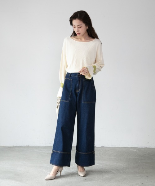 M.deux（エムドゥ）の「◎ステッチワイドデニム◎（デニムパンツ・レディース・ネイビー/ブラック・SMALL/MEDIUM）」の13枚目の写真