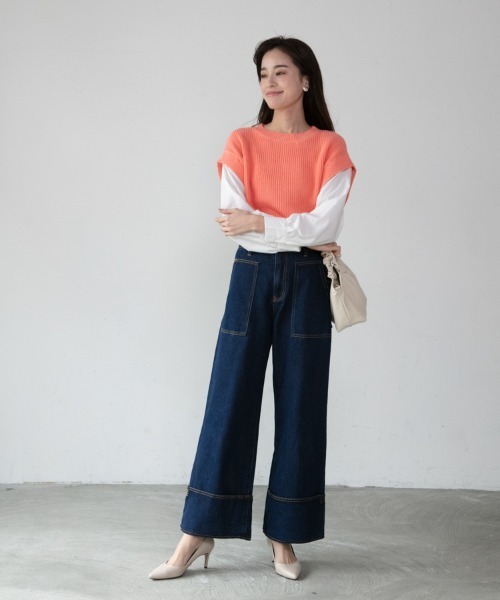 M.deux（エムドゥ）の「◎ステッチワイドデニム◎（デニムパンツ・レディース・ネイビー/ブラック・SMALL/MEDIUM）」の14枚目の写真