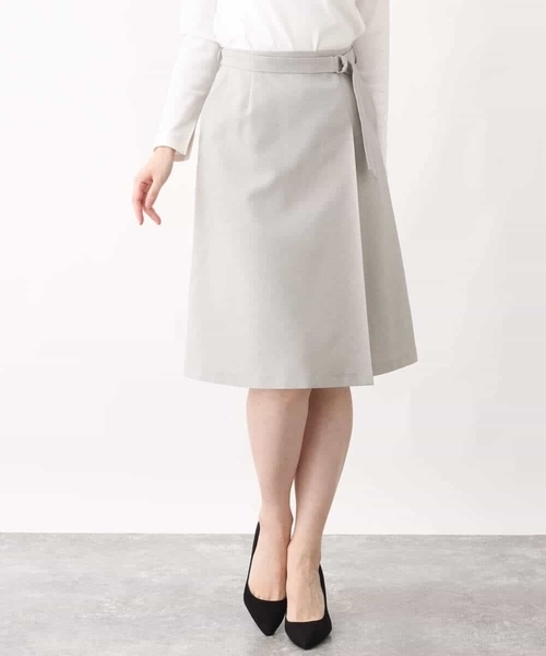 OFUON le MK（オフオンルエムケー）の「ナチュラルストレッチ ドライタッチラップ風デザインスカート/洗える（スカート・レディース・ライトグレー/ブラック・40/38/36）」の14枚目の写真