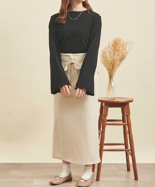 mil（ミル）の「【150㎝前後の小柄さんサイズ】フレアスリーブリブトップス（Tシャツ/カットソー・レディース・ブラック/アイボリー/ベージュ・XS/S）」の17枚目の写真