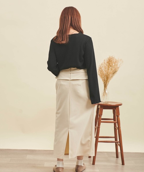 mil（ミル）の「【150㎝前後の小柄さんサイズ】フレアスリーブリブトップス（Tシャツ/カットソー・レディース・ブラック/アイボリー/ベージュ・XS/S）」の11枚目の写真