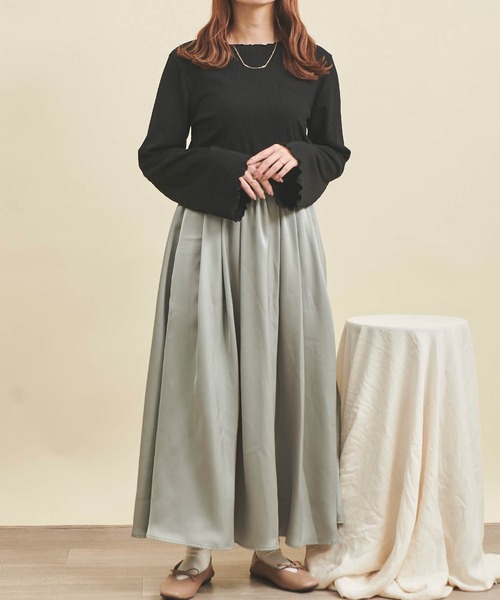 mil（ミル）の「【150㎝前後の小柄さんサイズ】フレアスリーブリブトップス（Tシャツ/カットソー・レディース・ブラック/アイボリー/ベージュ・XS/S）」の12枚目の写真