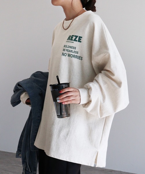 reca(レカ)の「大人ルーズなロゴロンTシャツ(Tシャツ/カットソー・レディース・オートミール/チャコールグレー/オフホワイト・FREE)」の3枚目の写真