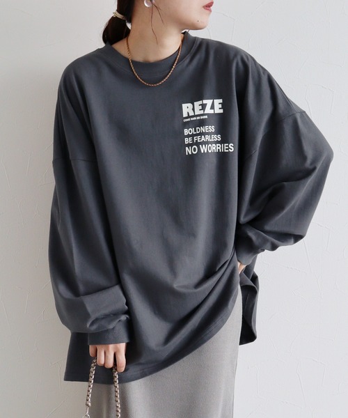 reca(レカ)の「大人ルーズなロゴロンTシャツ(Tシャツ/カットソー・レディース・オートミール/チャコールグレー/オフホワイト・FREE)」の2枚目の写真