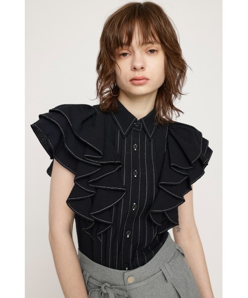 ブラウス シャツ 「2WAY」Pleats スパンローンフリルブラウス レディース ANGIE ブラウス シャツ 2WAYフリルスタンドカラーブラウス