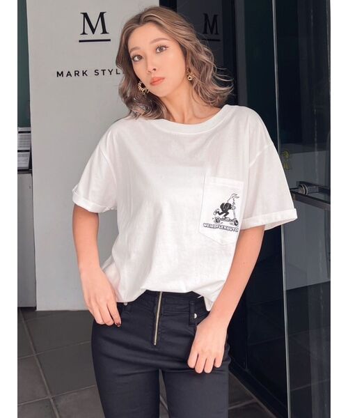 GYDA（ジェイダ）の「FLEX ZONE BUNNYポケットBIG Tシャツ（Tシャツ/カットソー・レディース・オフホワイト/チャコールグレー/ライム/ベージュ・FREE）」の14枚目の写真