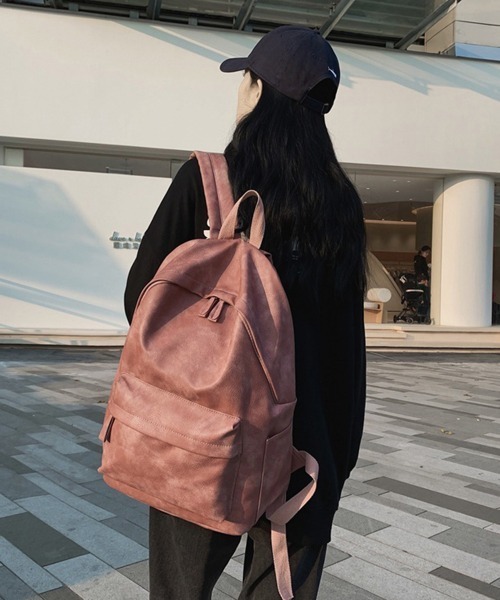 Miniministore(ミニミニストア)の「PUレザー リュックサック大容量男女兼用(バックパック/リュック・レディース・ピンク/ブラック/ブルー/グレー/アイボリー/オリーブ・FREE)」の11枚目の写真