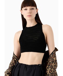 【エンポリオ アルマーニ】Emporio Armani Sustainability Values Capsule Collection クロップドトップス ビスコース混紡オープンワークニット