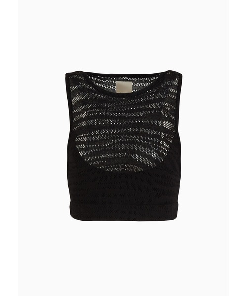 EMPORIO ARMANI(エンポリオアルマーニ)の「【エンポリオ アルマーニ】Emporio Armani Sustainability Values Capsule Collection クロップドトップス ビスコース混紡オープンワークニット(ニット/セーター・レディース・ブラック・SMALL/MEDIUM/X-SMALL)」の2枚目の写真