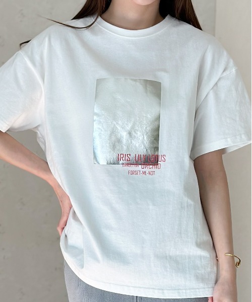 セール】箔＆カラープリントコットンオーバーサイズTシャツ（T