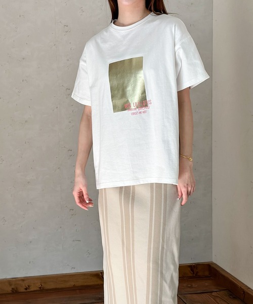 Crushed Cotton プリント Tシャツ セール】箔&カラープリントコットンオーバーサイズTシャツ(T