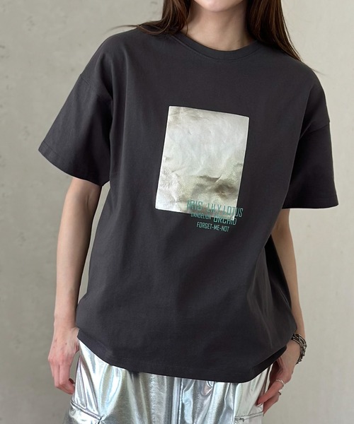 セール】箔＆カラープリントコットンオーバーサイズTシャツ（T