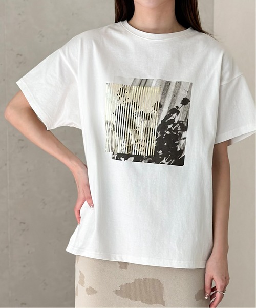 セール】箔＆カラープリントコットンオーバーサイズTシャツ（T