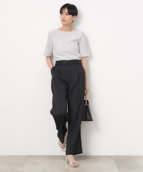 OPAQUE.CLIP（オペークドットクリップ）の「◆GIZAコットンリブ ボートネックカットソー（Tシャツ/カットソー・レディース・ライトベージュ/ブラック/ホワイト/ホワイト系3・36/34/42/40/38）」の19枚目の写真