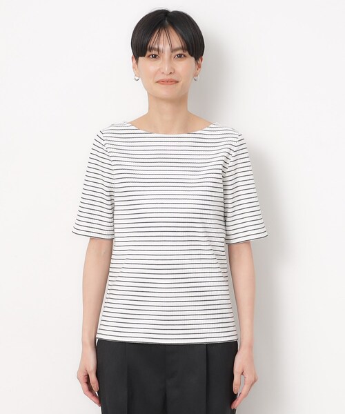 OPAQUE.CLIP（オペークドットクリップ）の「◆GIZAコットンリブ ボートネックカットソー（Tシャツ/カットソー・レディース・ライトベージュ/ブラック/ホワイト/ホワイト系3・36/34/42/40/38）」の21枚目の写真