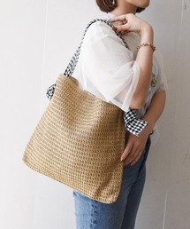 千鳥格子ワンショルダー編みバッグ