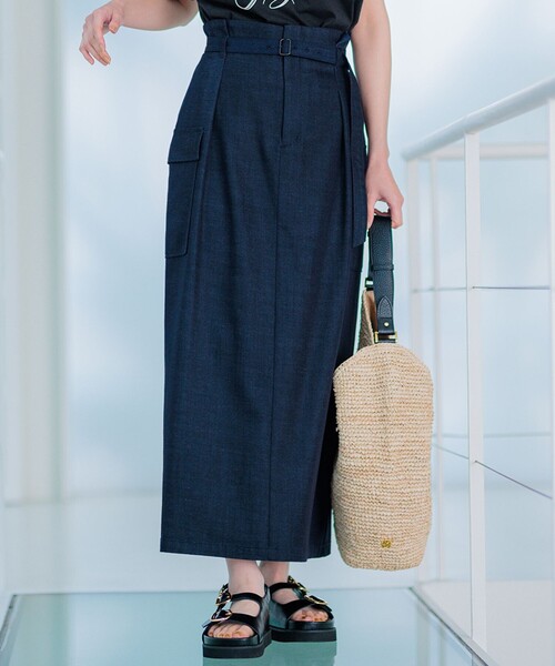 【セール】【洗える】デニムライクシャンブレー Iライン スカート（スカート）｜23区（ニジュウサンク）