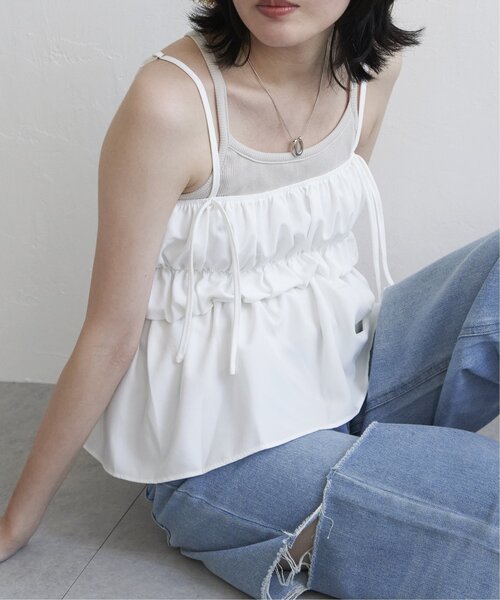 VENCEEXCHANGE(ヴァンスエクスチェンジ)の「リボンギャザーキャミソール(キャミソール・レディース・ホワイト/ブラック・FREE)」の1枚目の写真