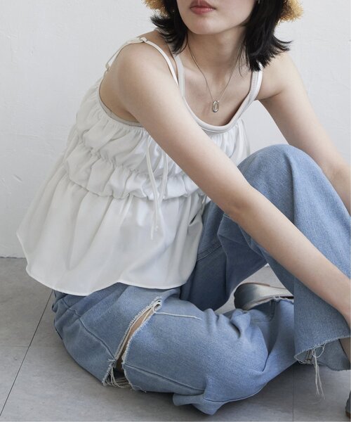 VENCEEXCHANGE(ヴァンスエクスチェンジ)の「リボンギャザーキャミソール(キャミソール・レディース・ホワイト/ブラック・FREE)」の12枚目の写真