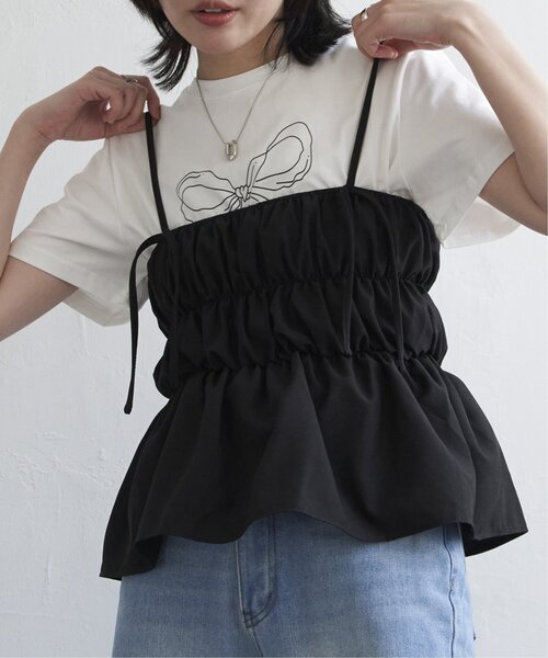 VENCEEXCHANGE(ヴァンスエクスチェンジ)の「リボンギャザーキャミソール(キャミソール・レディース・ホワイト/ブラック・FREE)」の21枚目の写真