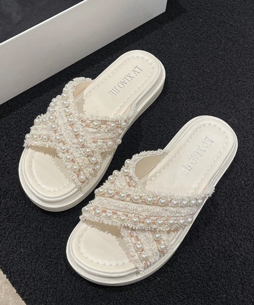 【ALDO】お洒落★リゾート★貝・パール★厚底・フラットサンダル サンダル 厚底サンダル 疲れない[品番：AKIW0004478]｜And