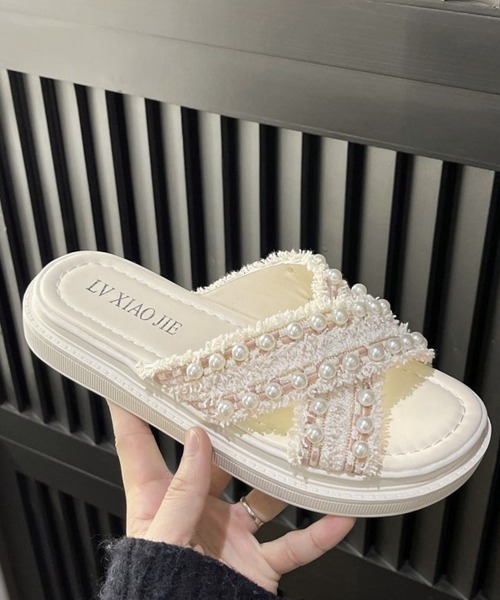 【ALDO】パール&貝殻★ナチュラル〇プラットフォーム☆サンダル セール】厚底サンダル パール付き クロスサンダル(サンダル