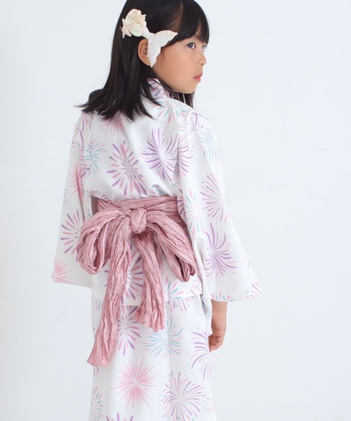 ☆2371✨涼しげ✨変わり織✨夏の爽やか接触冷感浴衣 Fサイズ新品 単品 セール】接触冷感 2WAYガールズ浴衣3点セット KIDS（浴衣